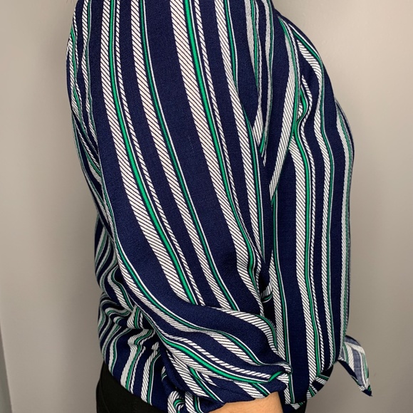 Navy Blue Striped Blouse - Size Small - Picture 7 of 9